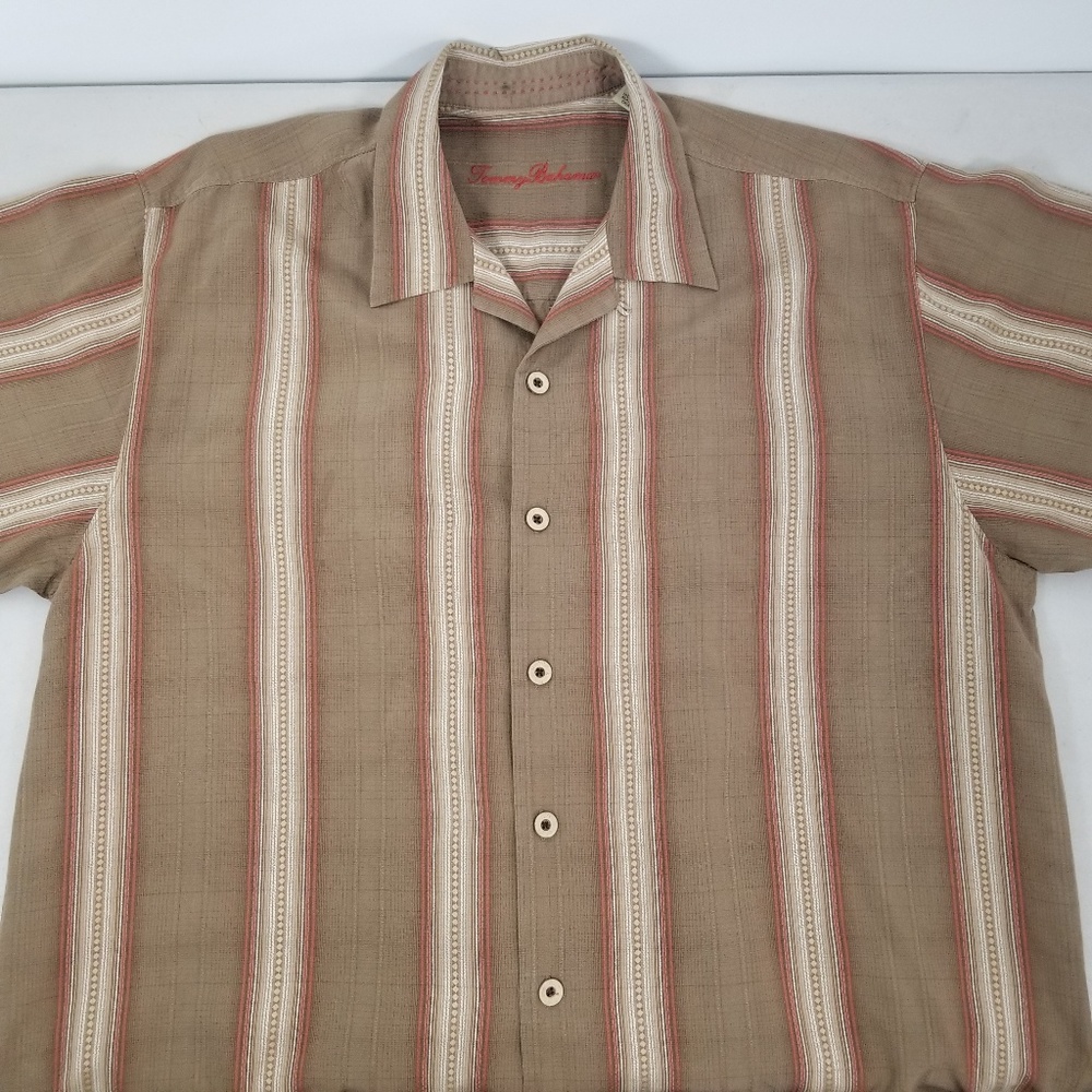 Tommy Bahama Mens Button Down Strip Print Sz Large